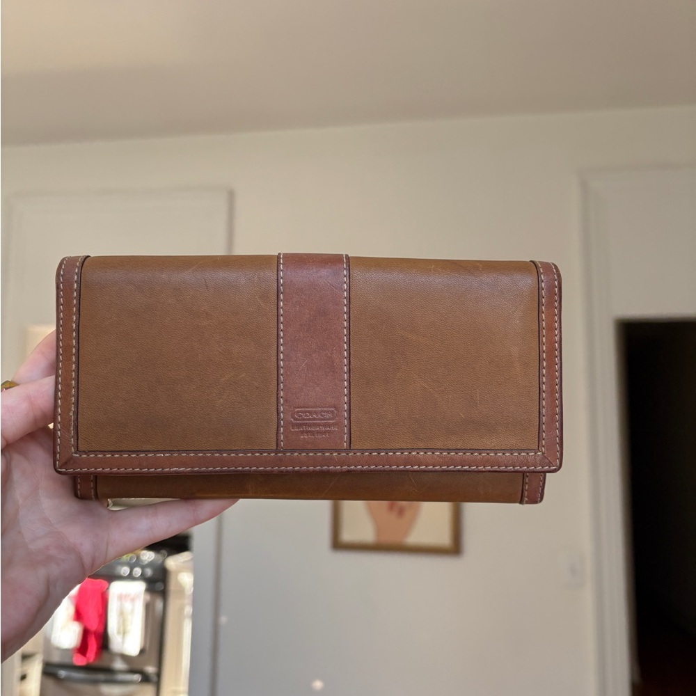 Vintage Coach Hamilton Brown Leather Trifold Wallet Classic Coach